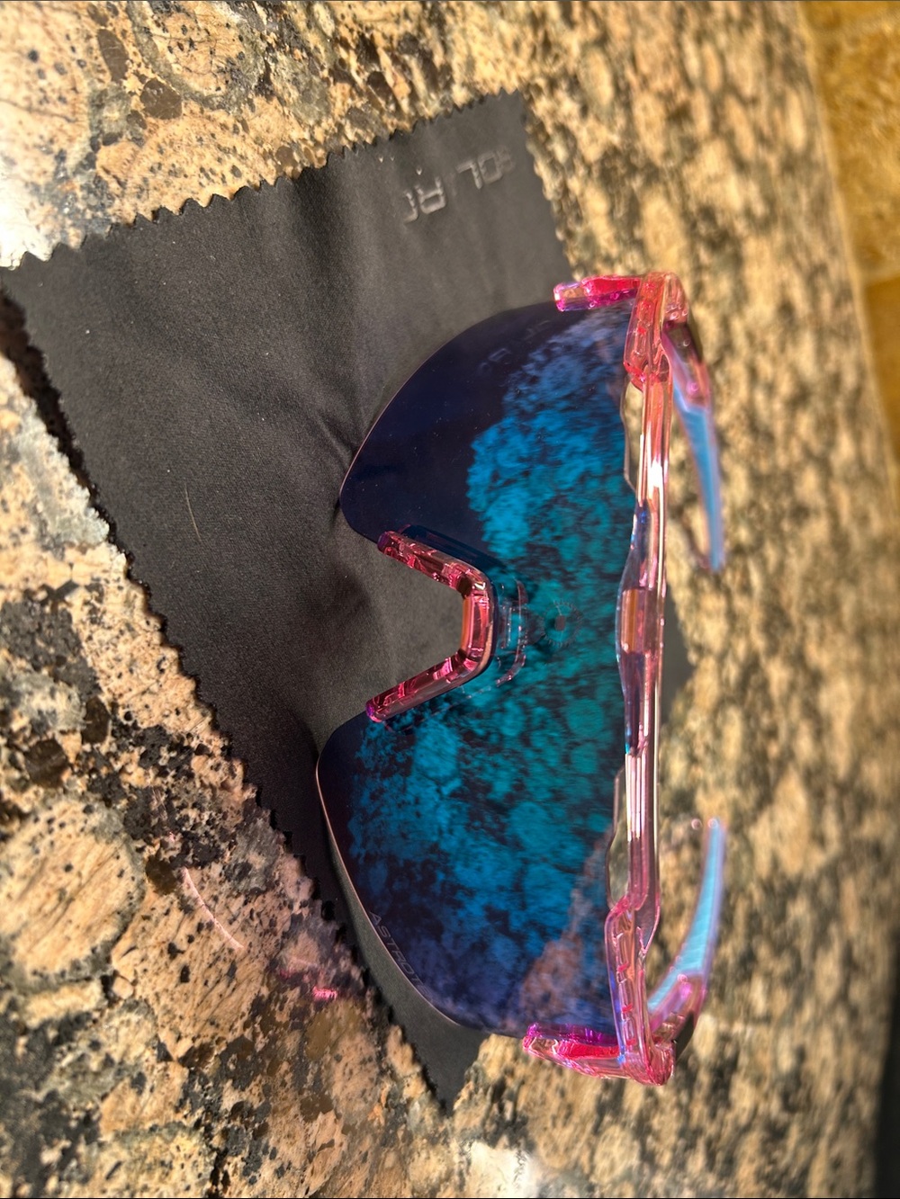 Pink Frame Blue Lens Women's Shield Sunglasses